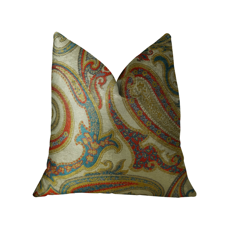 Plutus Paisley Bay Cream Red and Blue Handmade Luxury Pillow