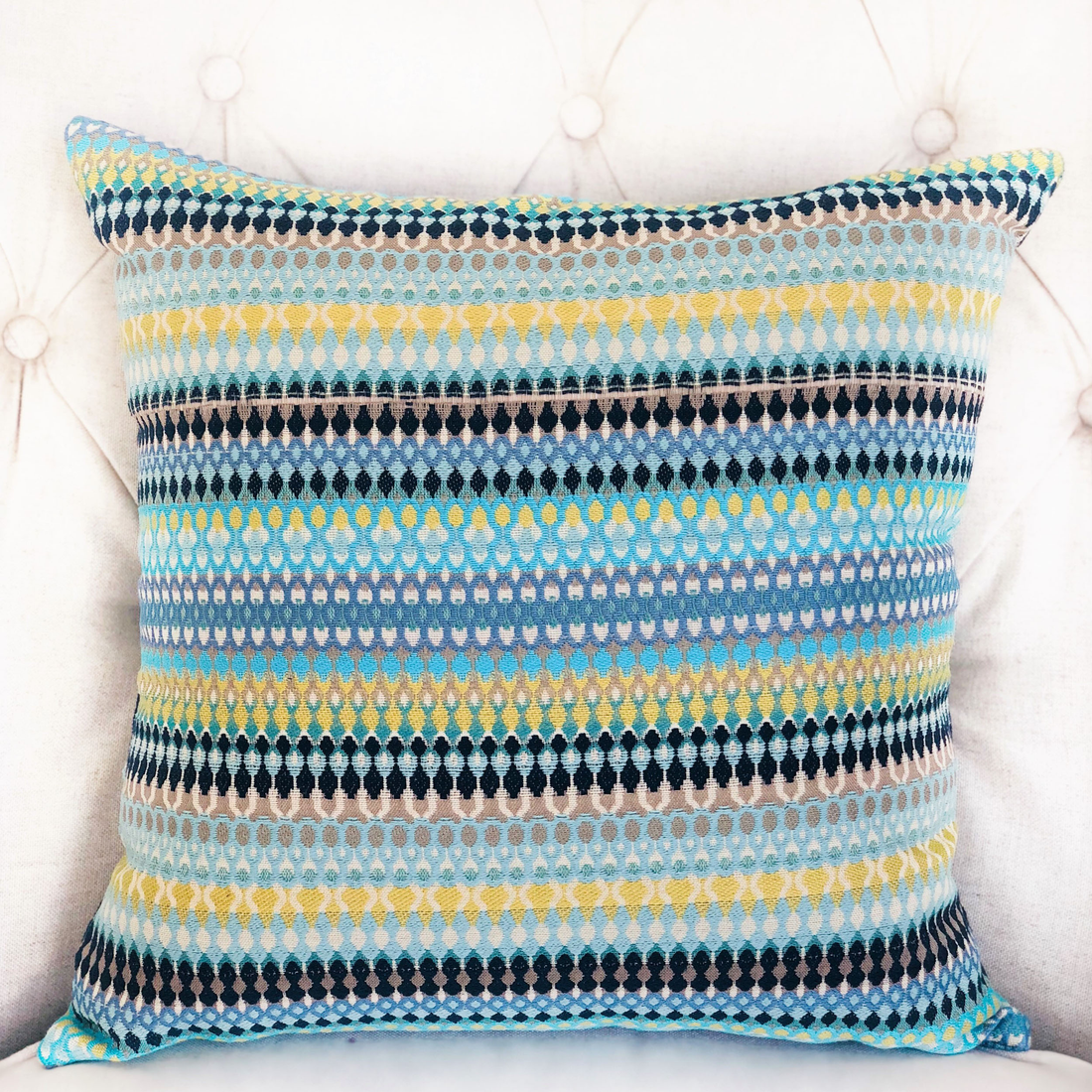 Plutus Lake Marsh Turquoise Yellow and Navy Handmade Luxury Pillow