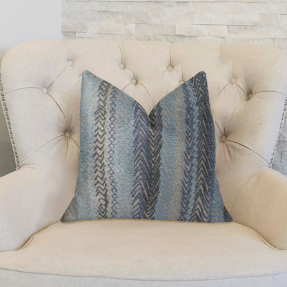 Plutus Blue Gate Gray Blue and Taupe Handmade Luxury Pillow