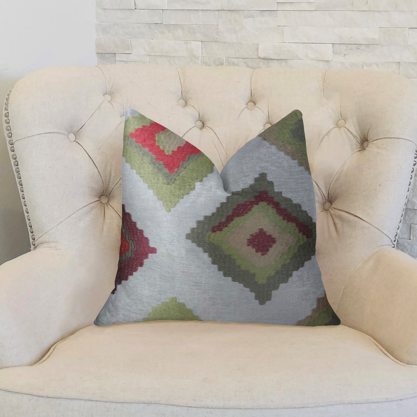 Plutus Earth Crust White Green and Red Handmade Luxury Pillow
