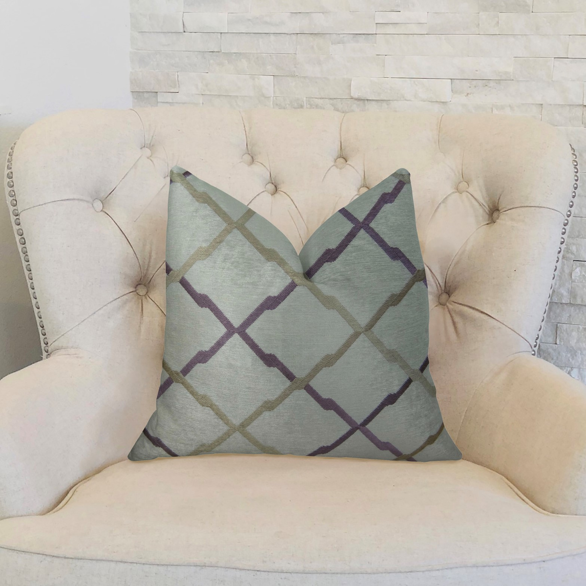Plutus Valencia White Purple and Taupe Handmade Luxury Pillow