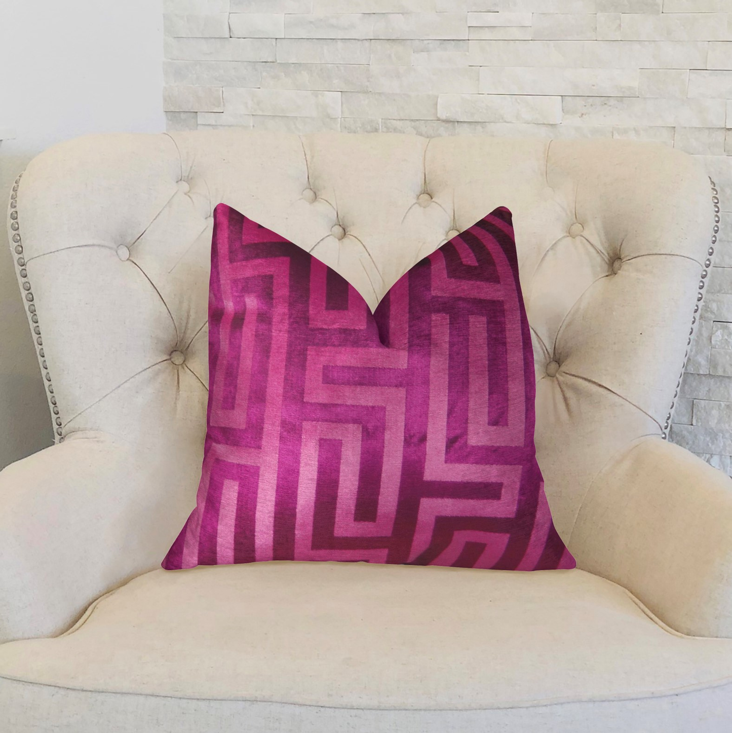 Plutus Velvet Maze Fuchsia Handmade Luxury Pillow