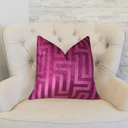 Plutus Velvet Maze Fuchsia Handmade Luxury Pillow