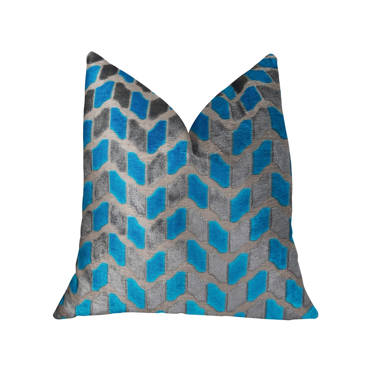 Plutus Castle Crest Turquoise and Gray Handmade Luxury Pillow