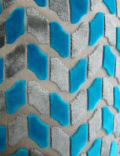 Plutus Castle Crest Turquoise and Gray Handmade Luxury Pillow