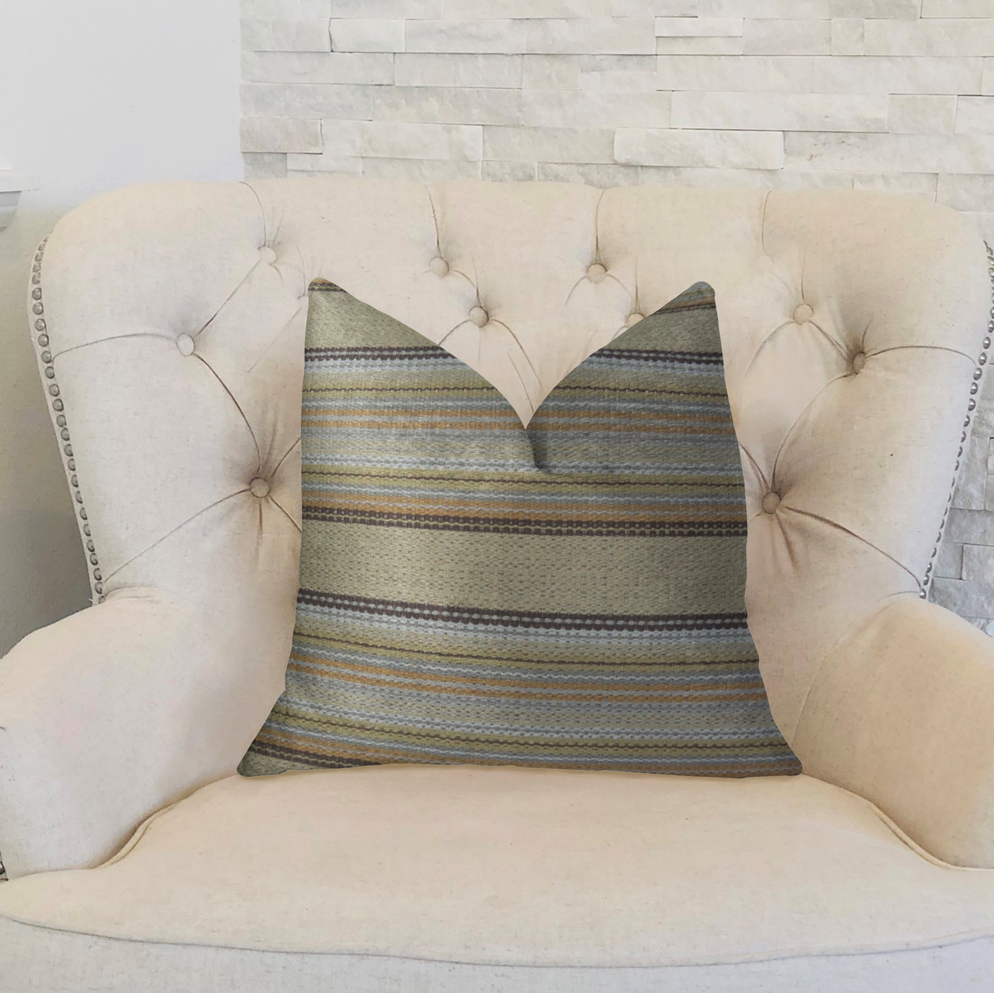 Plutus Lexington Park Taupe and Brown Handmade Luxury Pillow