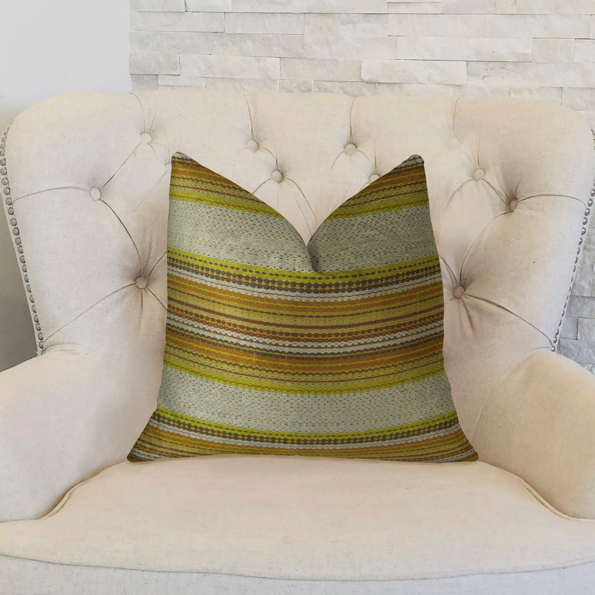 Plutus Lexington Park Cream Green and Brown Handmade Luxury Pillow