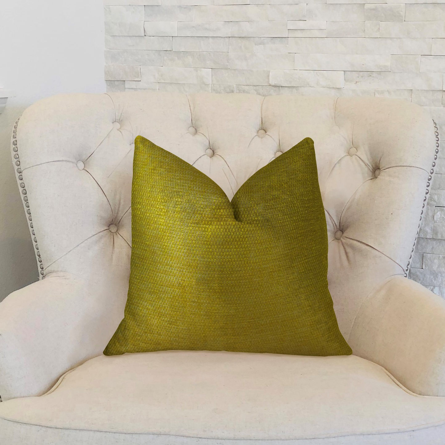 Plutus Deep Lemon Grass Citrine and Gold Handmade Luxury Pillow