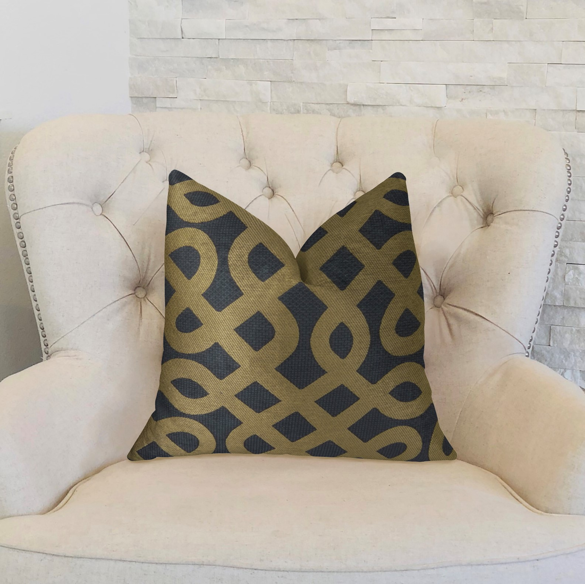 Plutus Golden Maze Black and Gold Handmade Luxury Pillow
