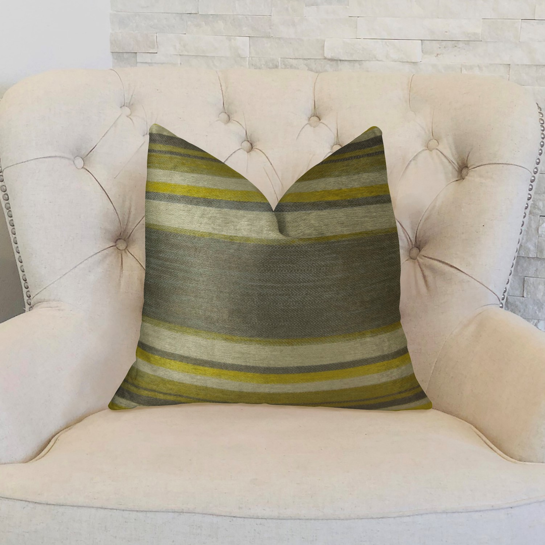 Plutus Olive and Fig Gray Citrine and Ivory Handmade Luxury Pillow