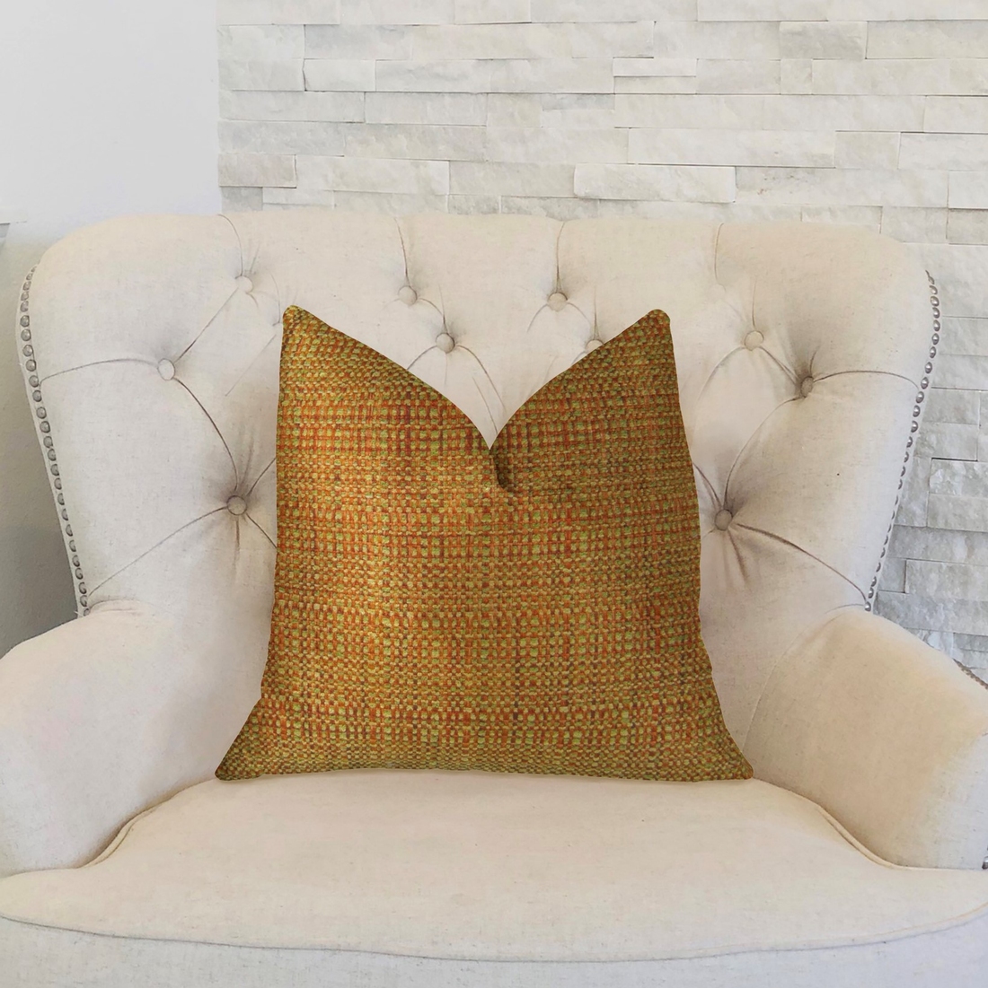 Plutus Melbourne Orange and Mint Handmade Luxury Pillow