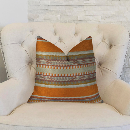 Plutus South Shore Amber Orange Olive and Cream Handmade Luxury Pillow