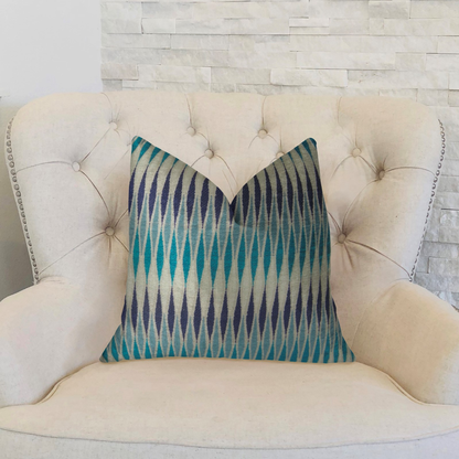 Plutus Wavering Blues Navy Blue and White Handmade Luxury Pillow