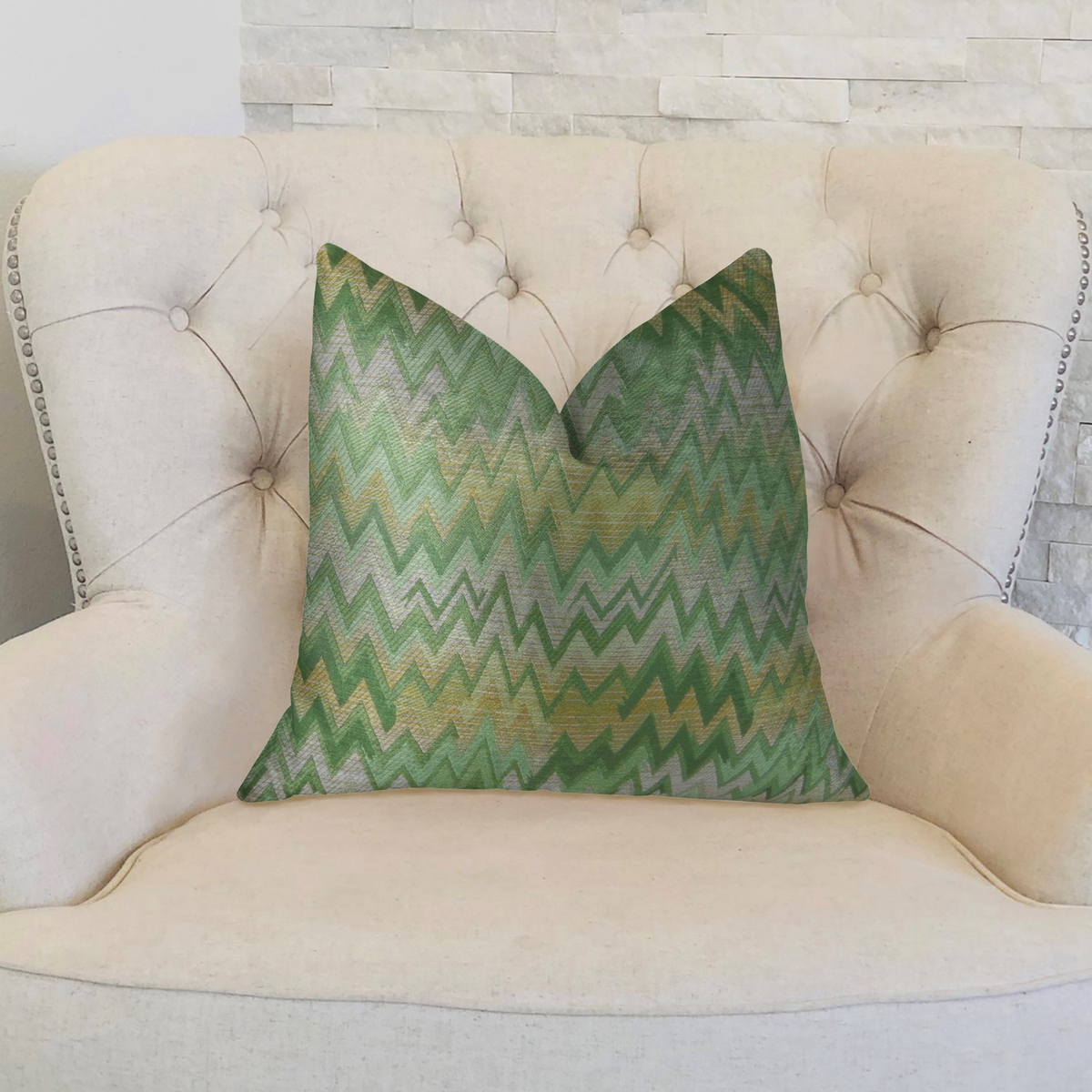 Plutus Green Fair Citrine and Taupe Handmade Luxury Pillow