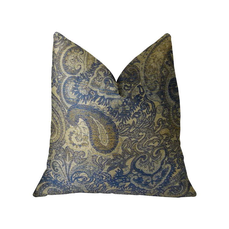 Plutus Myrtle Navy Blue and Taupe Handmade Luxury Pillow