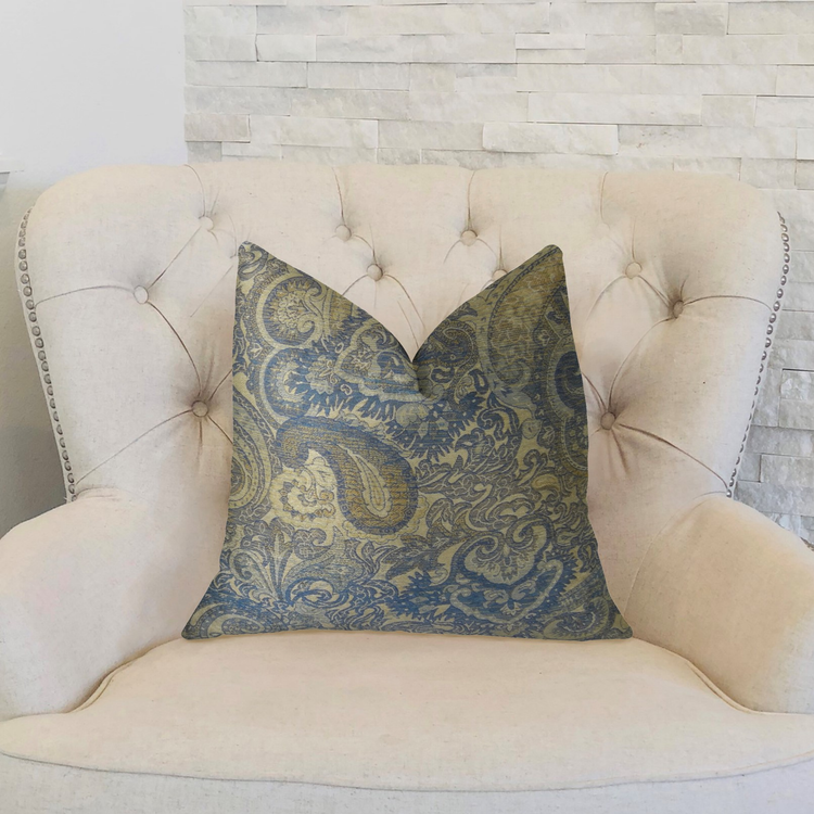 Plutus Myrtle Navy Blue and Taupe Handmade Luxury Pillow