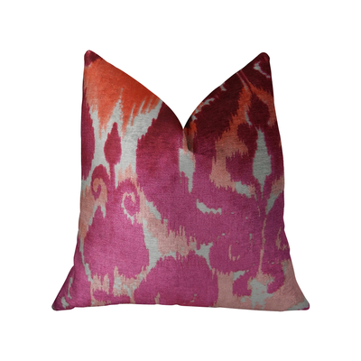 Plutus Velvet Grayce Fuchsia Coral and Cream Handmade Luxury Pillow