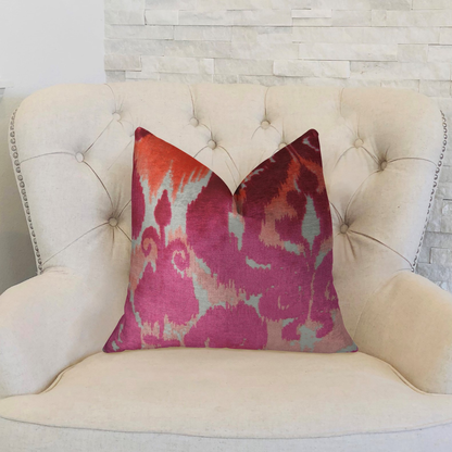 Plutus Velvet Grayce Fuchsia Coral and Cream Handmade Luxury Pillow