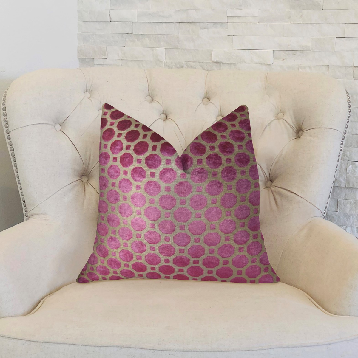 Plutus Velvet Plum Magenta and Taupe Handmade Luxury Pillow