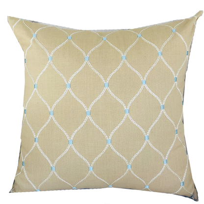 Plutus Abby Taupe White and Blue Handmade Luxury Pillow