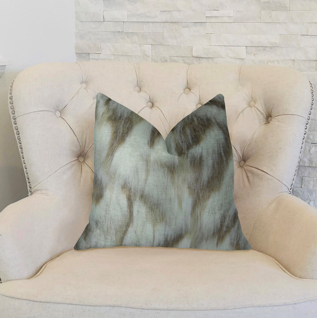 Plutus Tibet Fox Ivory Beige Faux Fur Throw Pillow