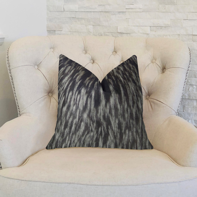 Plutus Wolf Black White Faux Fur Luxury Throw Pillow