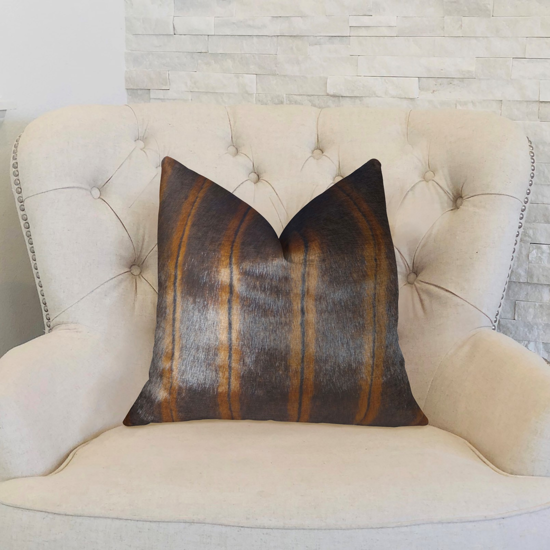 Plutus Brown Mink Faux Fur Luxury Throw Pillow