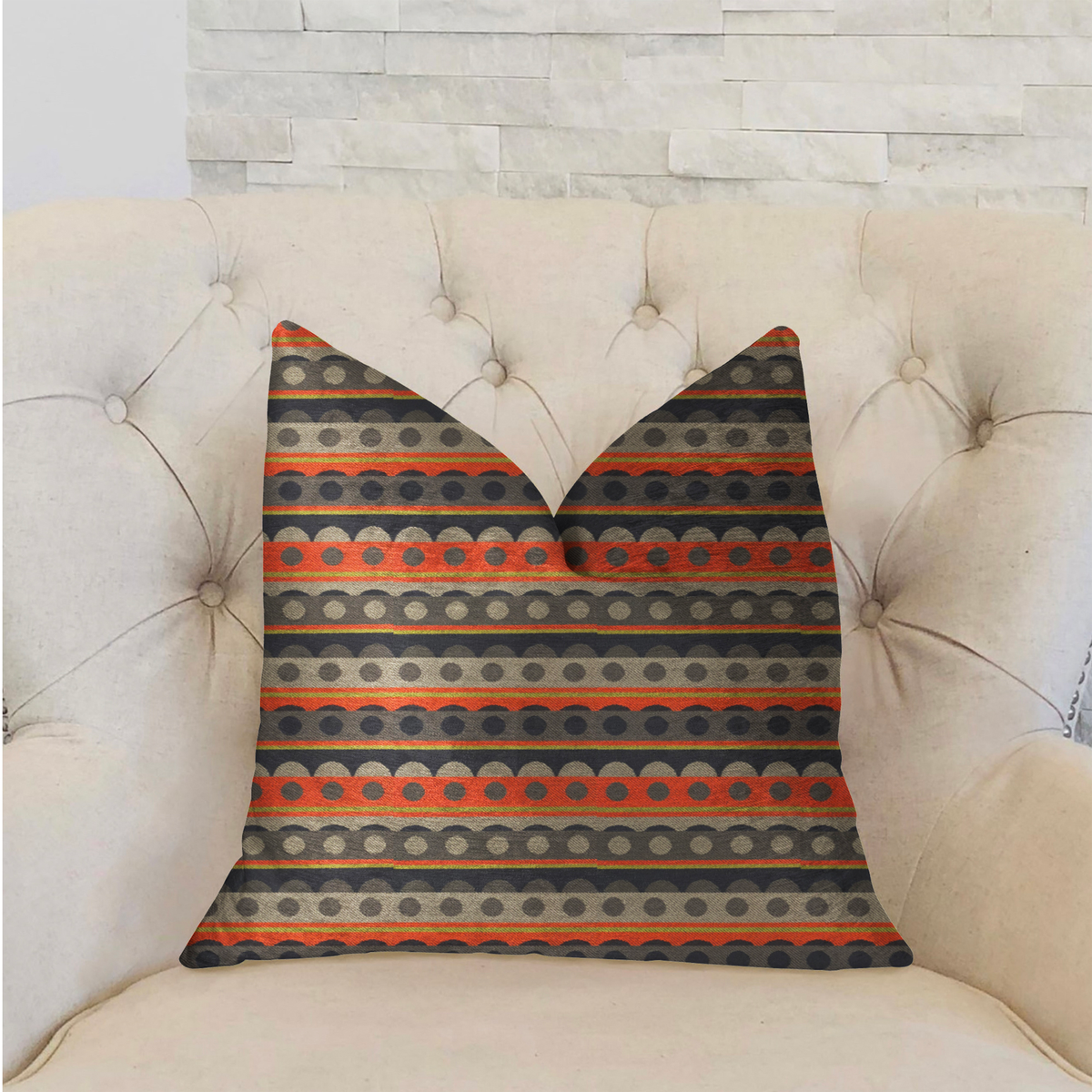 Plutus Story Circle Red, Blue and Gray Luxury Throw Pillow