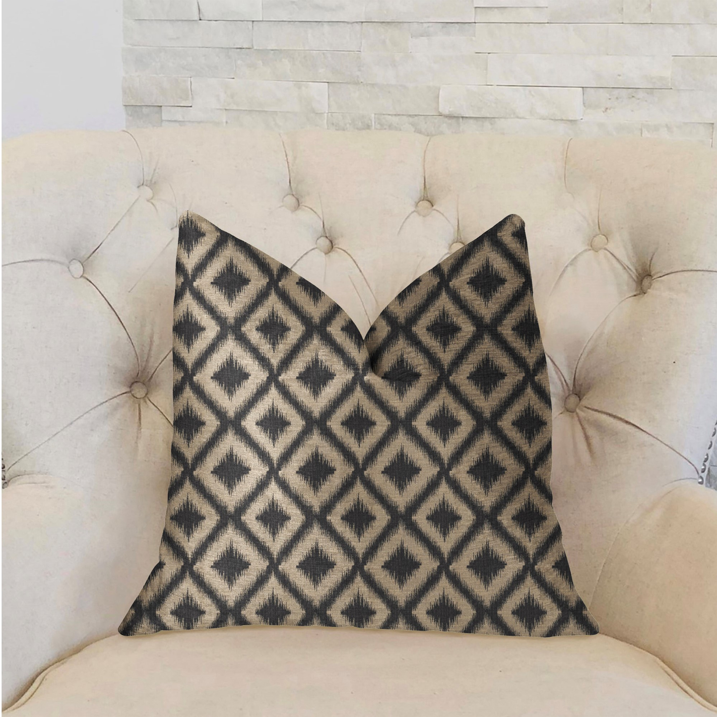 Plutus Diamond Embers Gray and Beige Luxury Throw Pillow