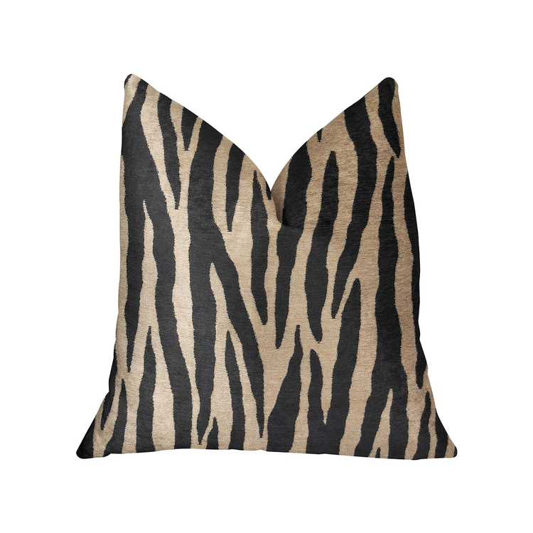 Plutus Zippy Zebra Black and Beige Luxury Throw Pillow