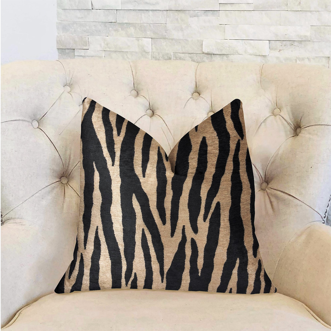 Plutus Zippy Zebra Black and Beige Luxury Throw Pillow