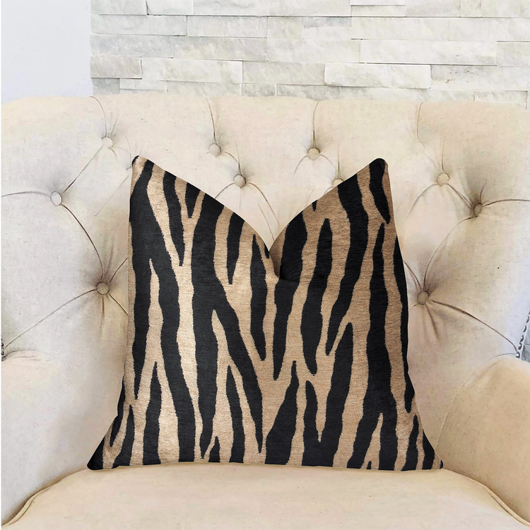 Plutus Zippy Zebra Black and Beige Luxury Throw Pillow