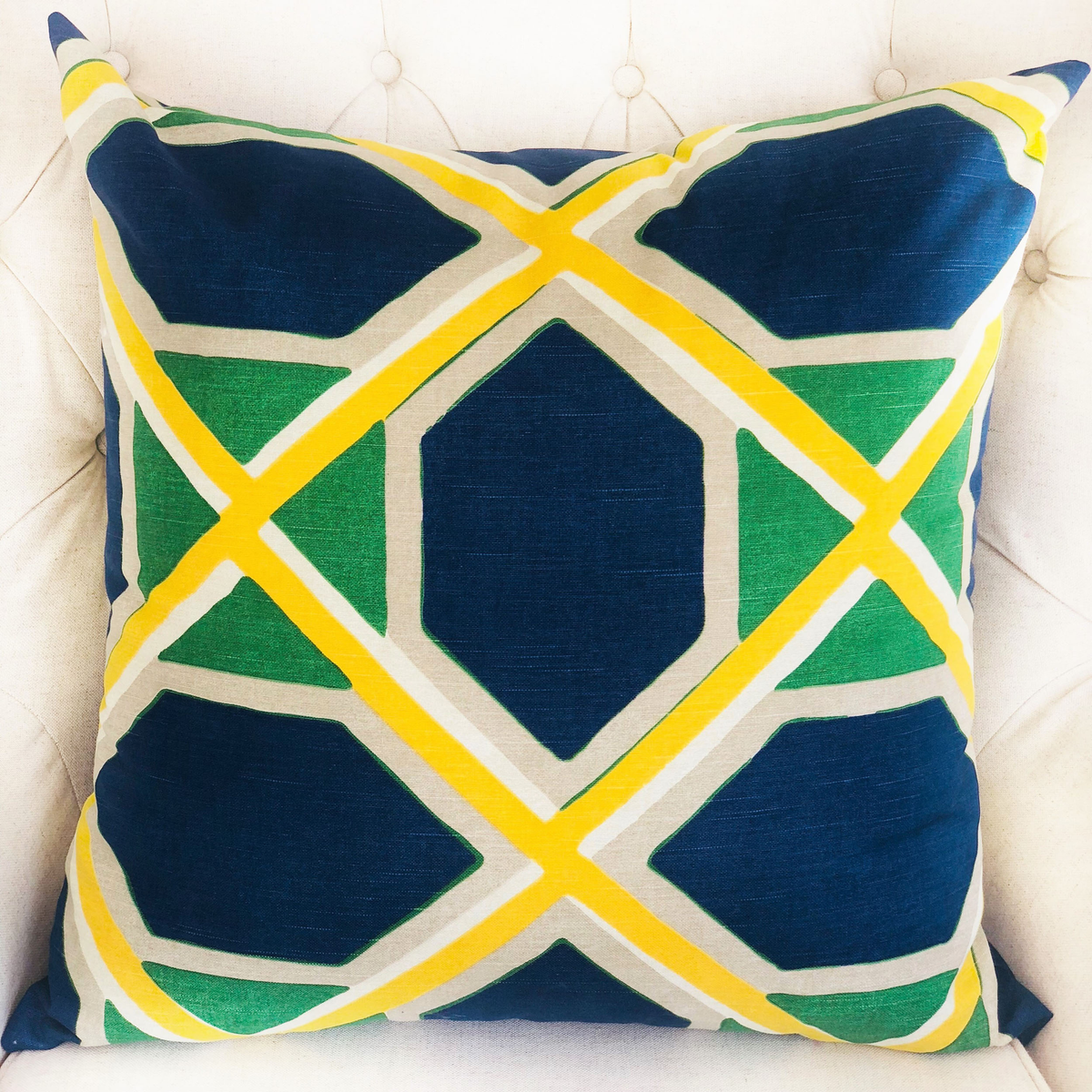 Plutus Obliquity Blue, Yellow and Green Luxury Throw Pillow