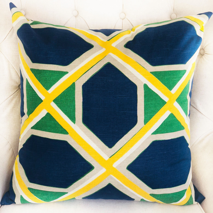 Plutus Obliquity Blue, Yellow and Green Luxury Throw Pillow