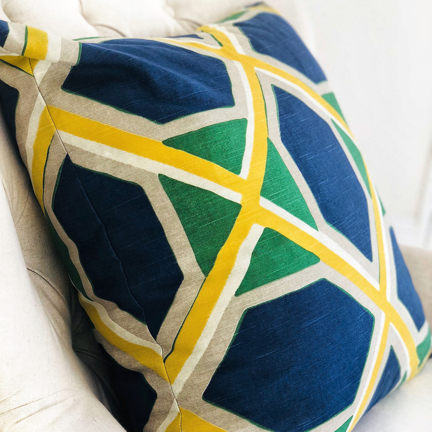 Plutus Obliquity Blue, Yellow and Green Luxury Throw Pillow