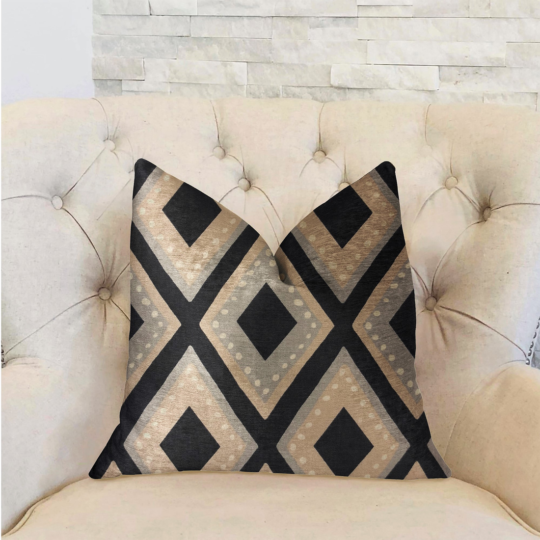 Plutus Jager Dotz Blue and Beige Luxury Throw Pillow