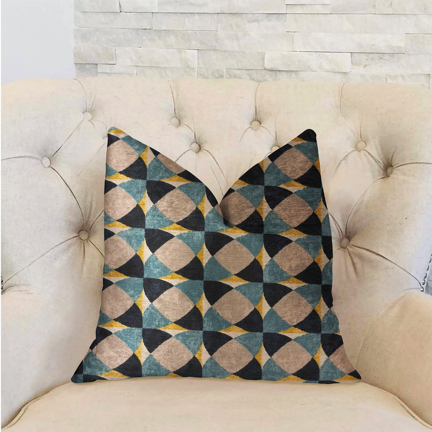 Plutus Shape Reflections Blue and Beige Luxury Throw Pillow