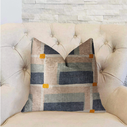 Plutus Bay Window Blue and Beige Luxury Throw Pillow