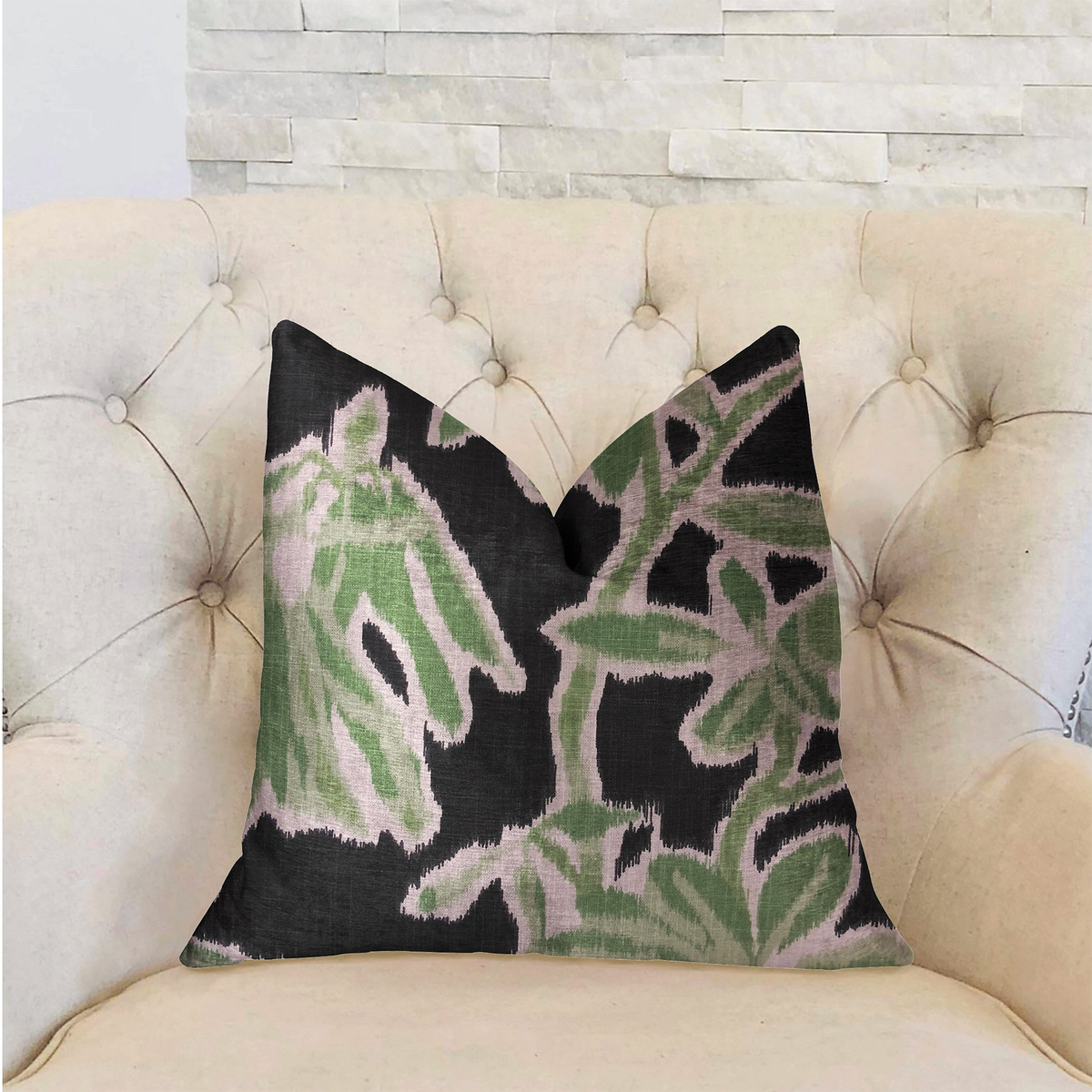 Plutus Grass Swallow Green and Black and Beige Luxury Throw Pillow