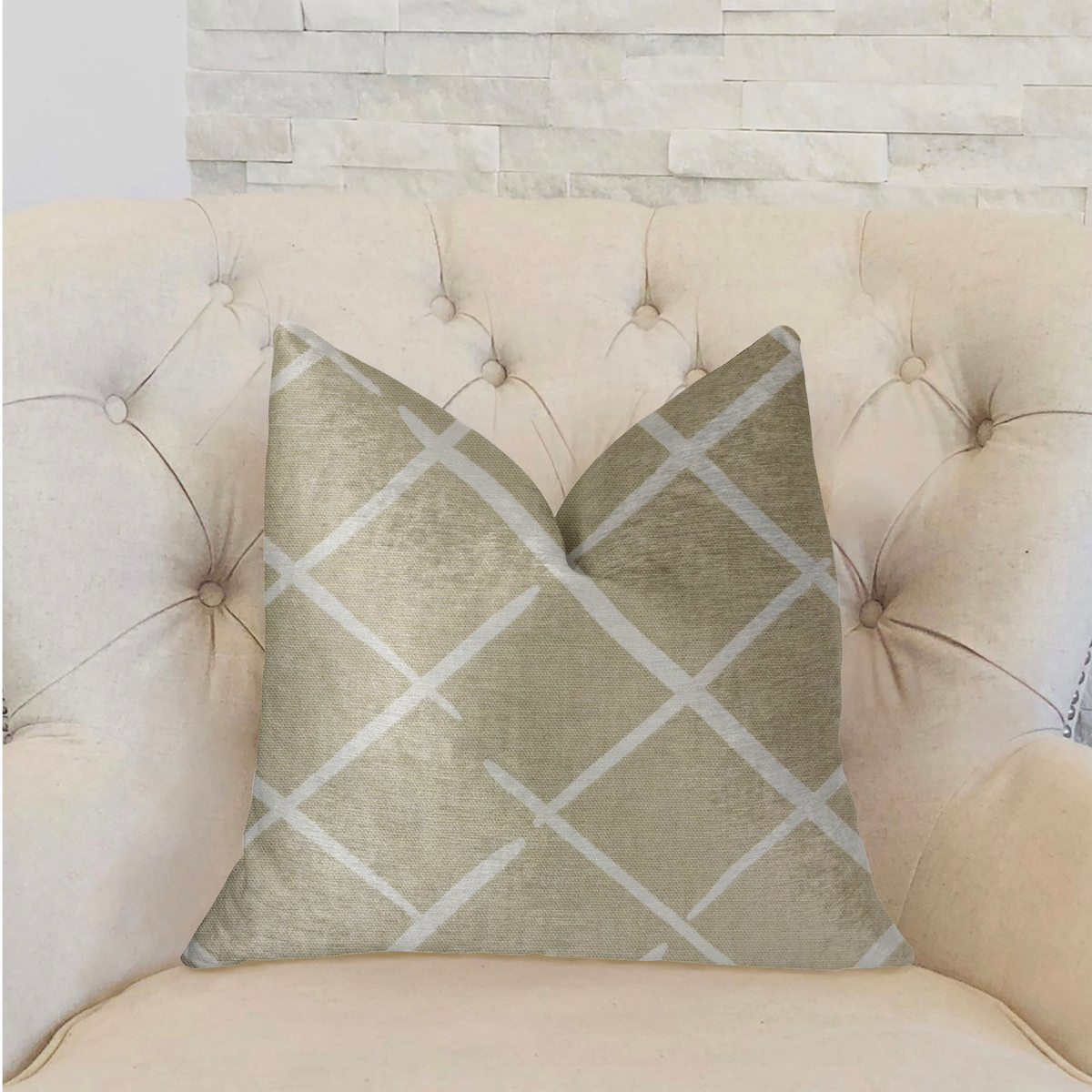 Plutus DaVinci Beige and Brown Luxury Throw Pillow