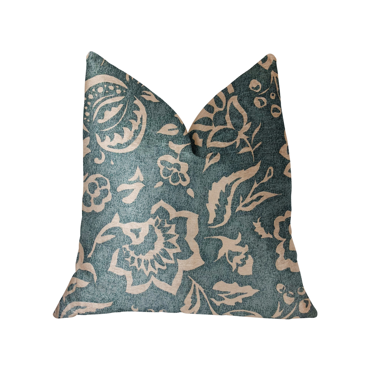 Plutus Elsi Pom Blue and Beige Luxury Throw Pillow