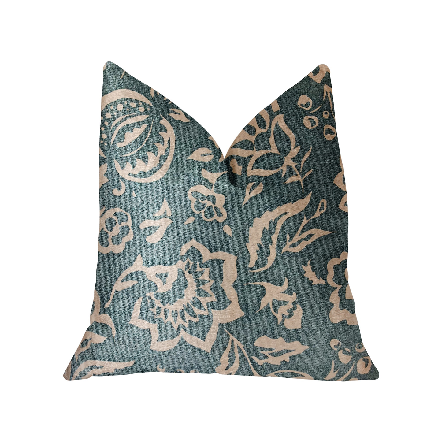 Plutus Elsi Pom Blue and Beige Luxury Throw Pillow