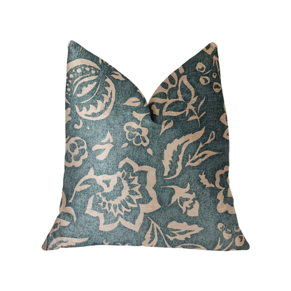 Plutus Elsi Pom Blue and Beige Luxury Throw Pillow