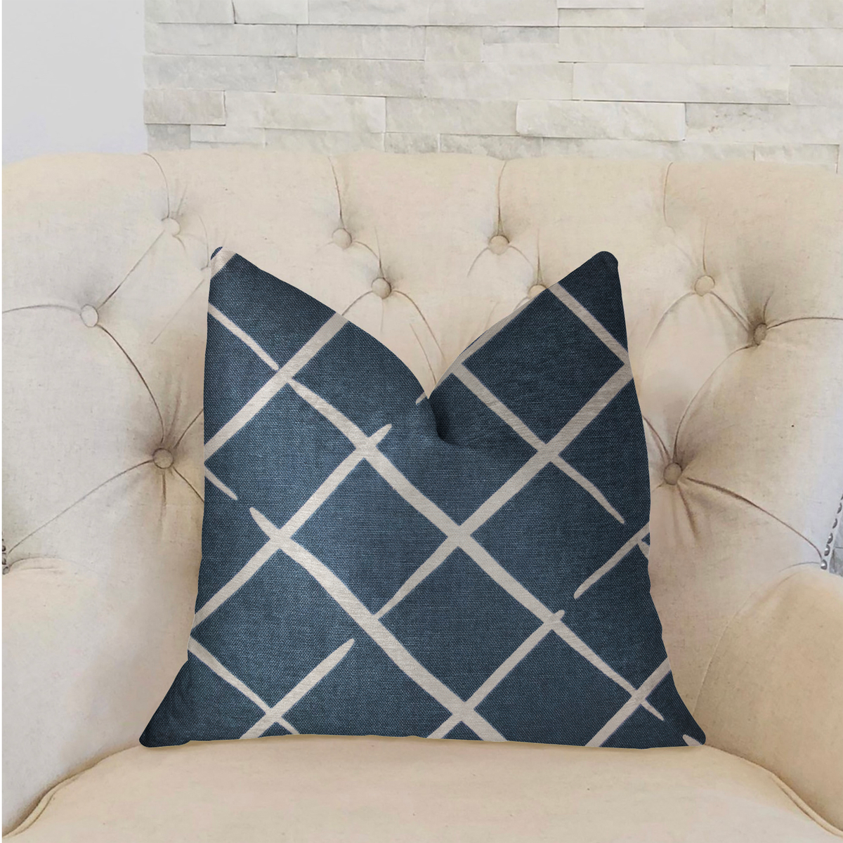Plutus DaVinci Blue and White Luxury Throw Pillow