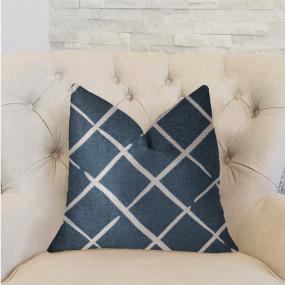 Plutus DaVinci Blue and White Luxury Throw Pillow