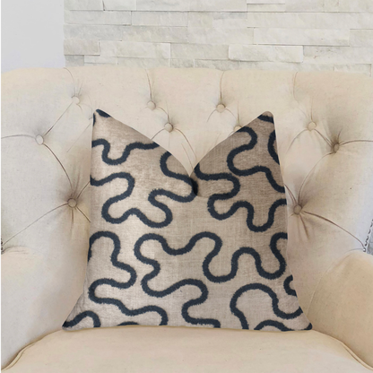 Plutus Chandra Taal Blue and Beige Luxury Throw Pillow