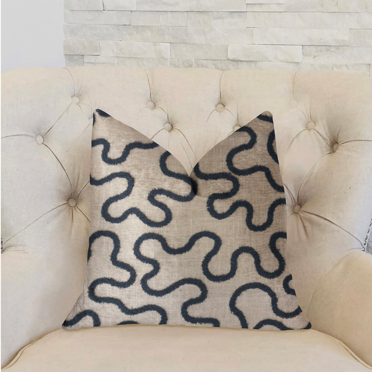 Plutus Chandra Taal Blue and Beige Luxury Throw Pillow