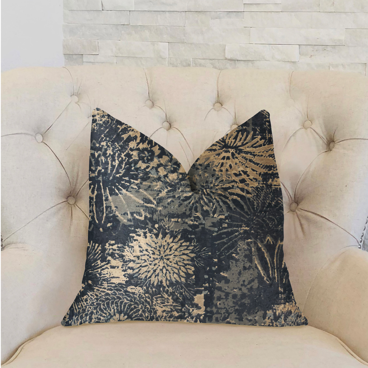 Plutus Lazuli Blue and Beige Luxury Throw Pillow