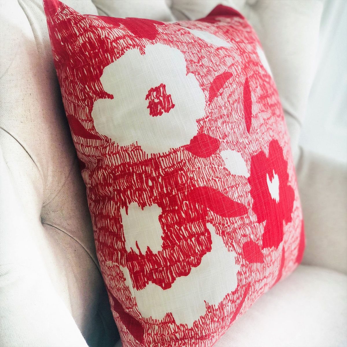 Plutus Hibiscus Red and Beige Luxury Throw Pillow