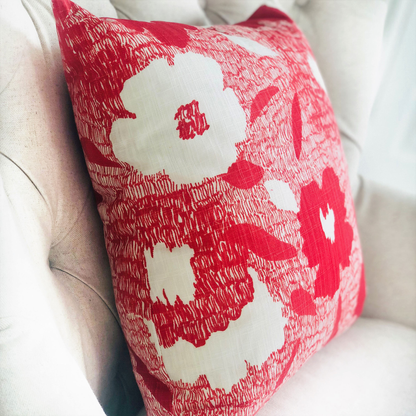 Plutus Hibiscus Red and Beige Luxury Throw Pillow